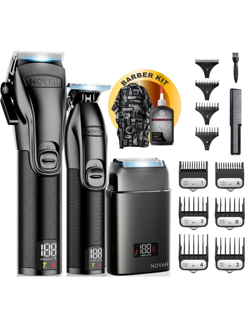 Professional Hair Clippers & Trimmer Set - Cordless Barber Kit for Men, Fade